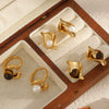 Wholesale Geometric Wave Dot Pearl Titanium Steel Electroplated Ring For Women Jewelry
