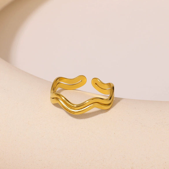 Wholesale Geometric Wave Open Ring For Women Stainless Steel With Electroplating