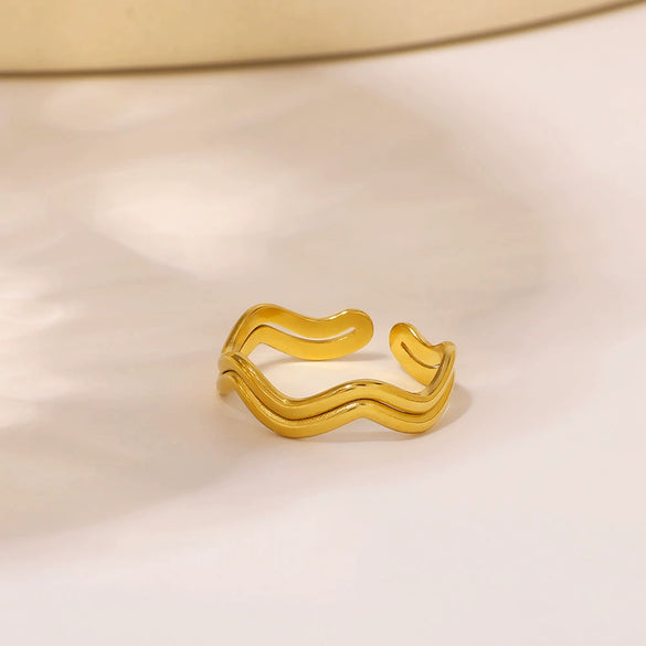 Wholesale Geometric Wave Open Ring For Women Stainless Steel With Electroplating