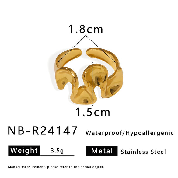 Wholesale Geometric Wave Texture Open Ring In Stainless Steel With 18K Gold Colorpreserving Electroplating Waterproof And Unisex