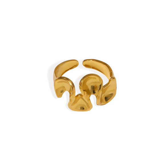 Wholesale Geometric Wave Texture Open Ring In Stainless Steel With 18K Gold Colorpreserving Electroplating Waterproof And Unisex