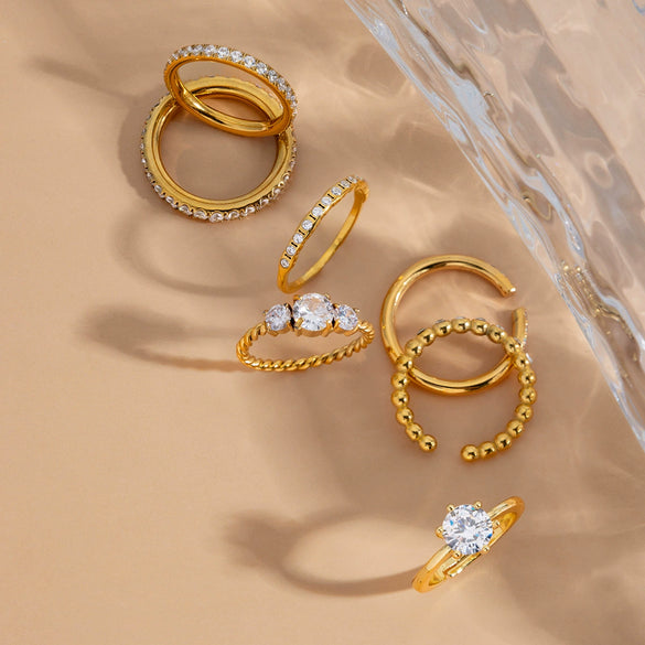 Wholesale Geometric White Zircon Stainless Steel Electroplated Ring Jewelry For Women