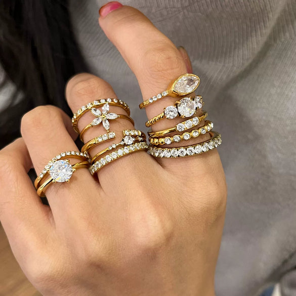 Wholesale Geometric White Zircon Stainless Steel Electroplated Ring Jewelry For Women