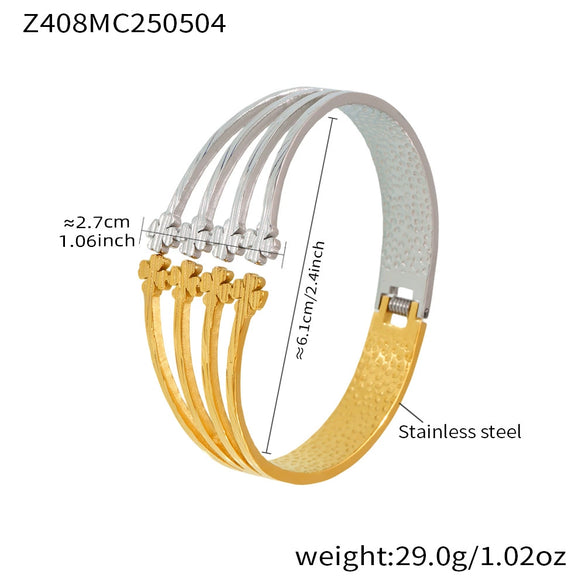 Wholesale Geometric Wide Hollow Stainless Steel Bracelet With 18K Gold Plated Electroplating