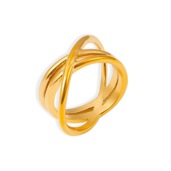Wholesale Geometric Winding Hollow Cross Line Ring Titanium Steel 18K Gold Electroplated Jewelry For Women