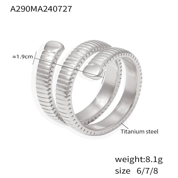 Wholesale Geometric Winding Threaded Open Nonadjustable Women's Fashion Ring 316L Stainless Steel 18K Gold Plated