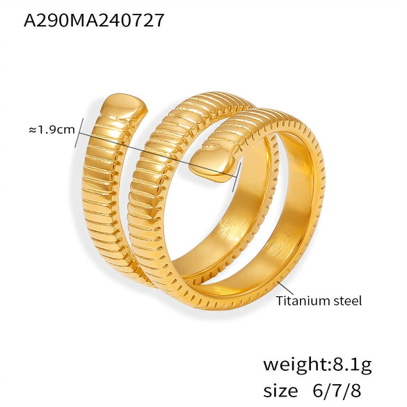 Wholesale Geometric Winding Threaded Open Nonadjustable Women's Fashion Ring 316L Stainless Steel 18K Gold Plated