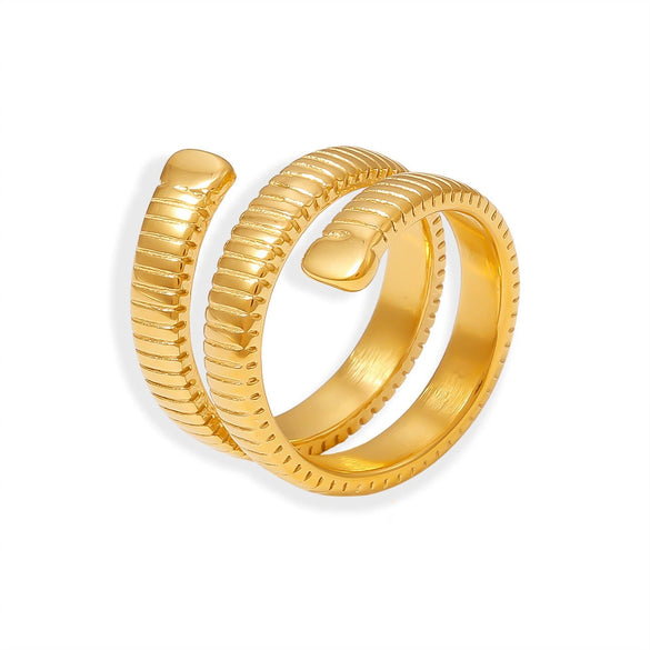 Wholesale Geometric Winding Threaded Open Nonadjustable Women's Fashion Ring 316L Stainless Steel 18K Gold Plated