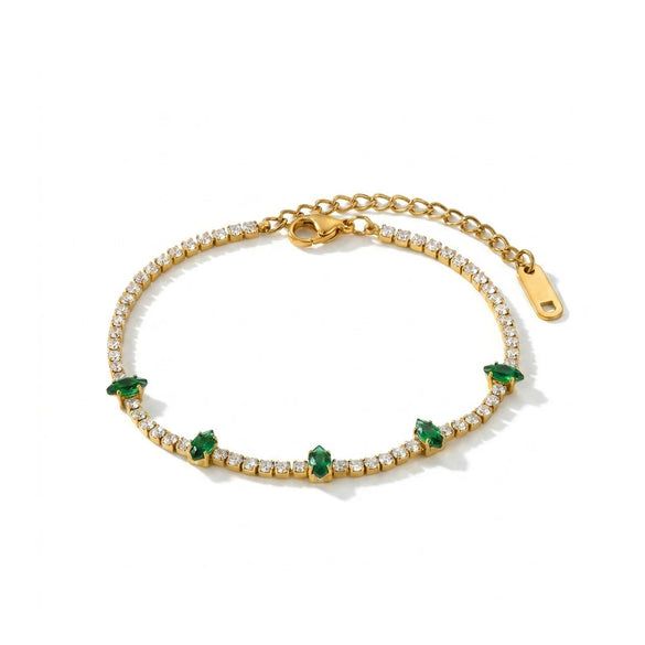 Wholesale Geometric Zircon And Titanium Steel Electroplated Emeraldembellished Bracelet For Women And Unisex