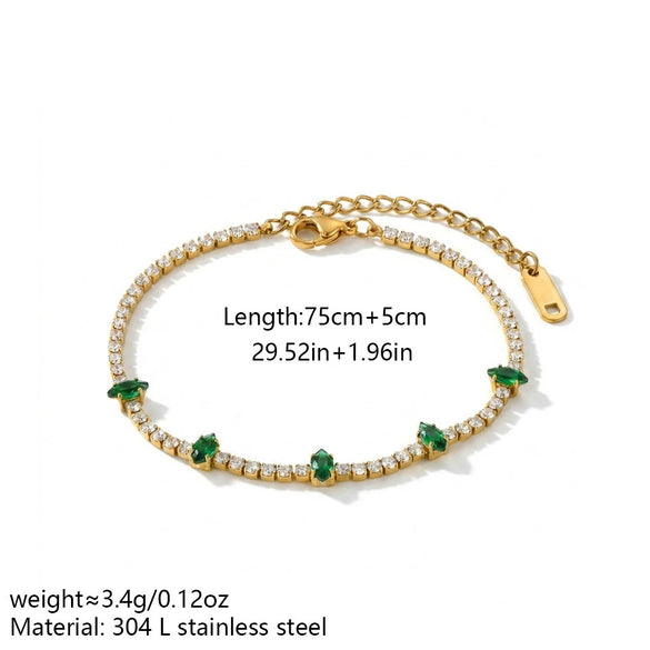 Wholesale Geometric Zircon And Titanium Steel Electroplated Emeraldembellished Bracelet For Women And Unisex