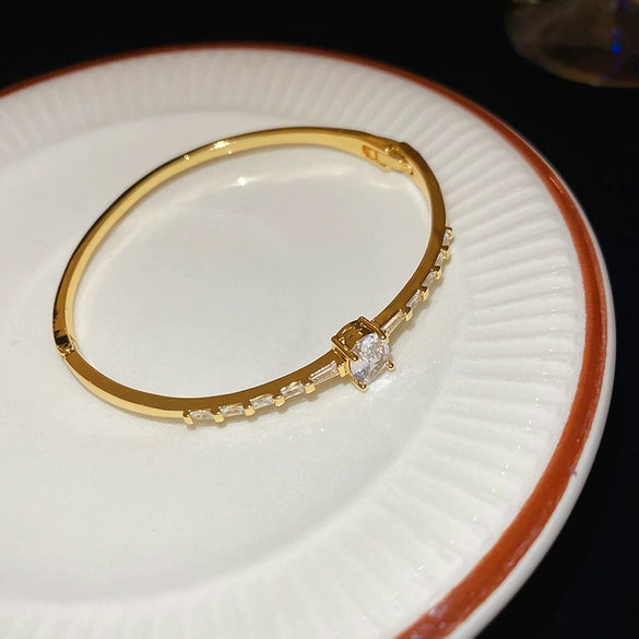 Wholesale Geometric Zircon Copper Bracelet With Real Gold Electroplated Simple And Elegant Light Luxury Design