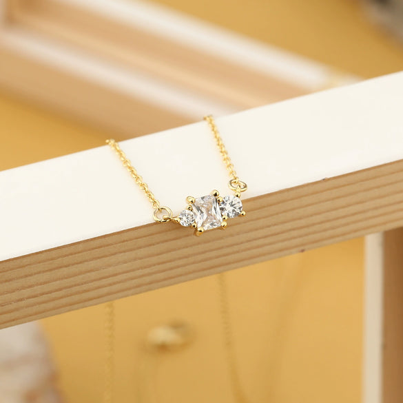 Wholesale Geometric Zircon Gold Plated Brass Necklace For Women With Cross Chain