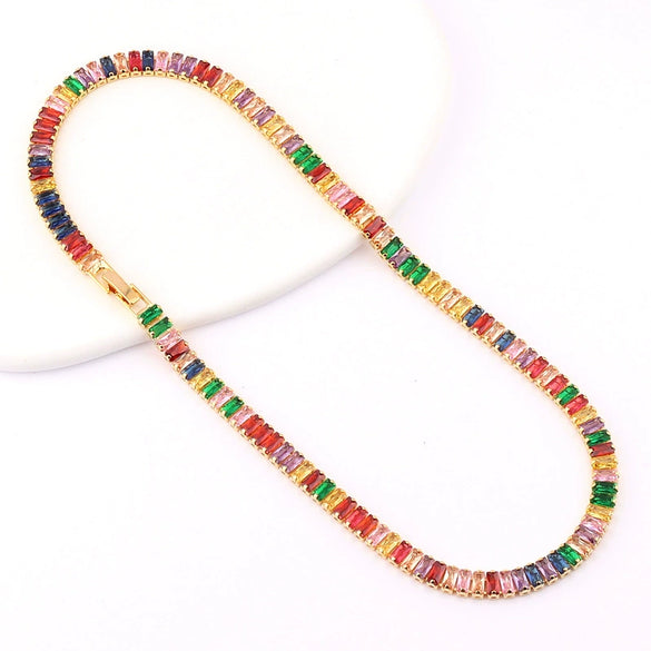 Wholesale Geometric Zircon Inlaid Copper Gold Plated Women's Cuban Chain Necklace