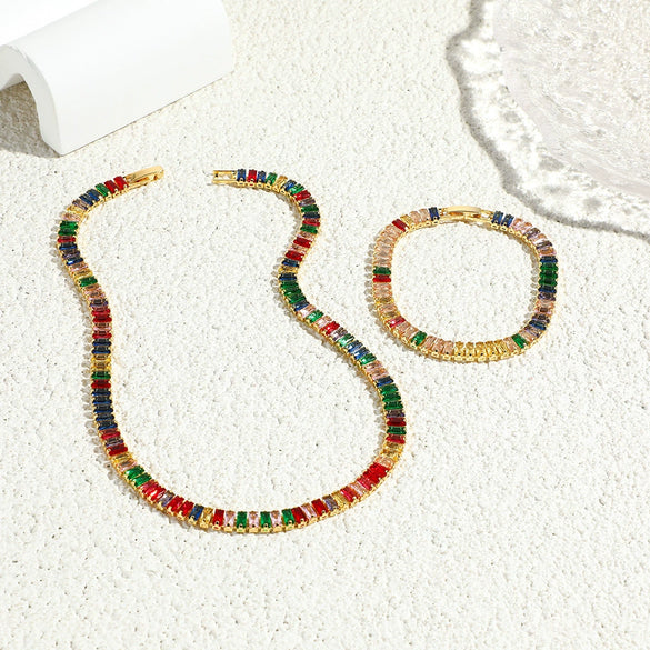 Wholesale Geometric Zircon Inlaid Copper Gold Plated Women's Cuban Chain Necklace