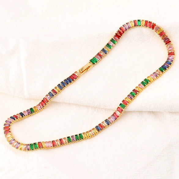 Wholesale Geometric Zircon Inlaid Copper Gold Plated Women's Cuban Chain Necklace