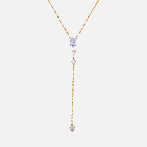 Wholesale Geometric Zircon Long Pendant Stainless Steel Bead Chain 18K Goldplated Necklace For Women
