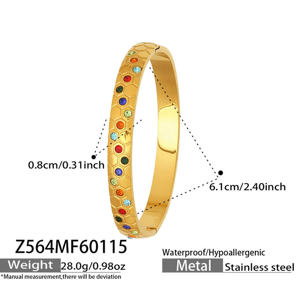 Wholesale Geometric Zircon Oildrip Stainless Steel 18K Gold Plated Bracelet Jewelry Set