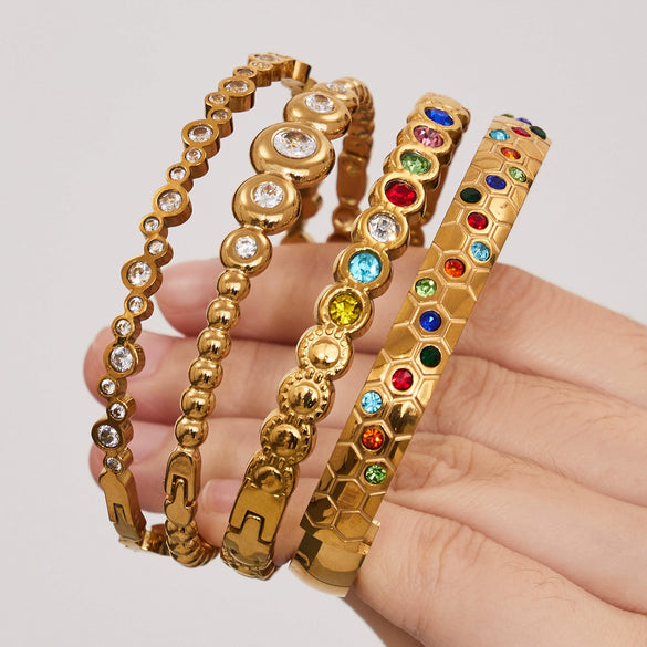 Wholesale Geometric Zircon Oildrip Stainless Steel 18K Gold Plated Bracelet Jewelry Set