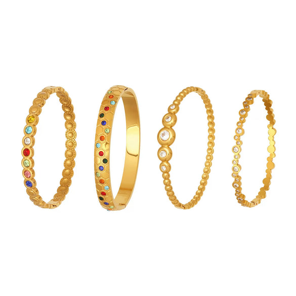 Wholesale Geometric Zircon Oildrip Stainless Steel 18K Gold Plated Bracelet Jewelry Set