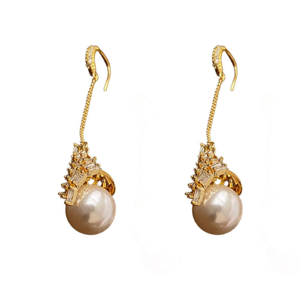 Wholesale Geometric Zircon Pearl Gold Electroplated Women's Ear Hook Earrings