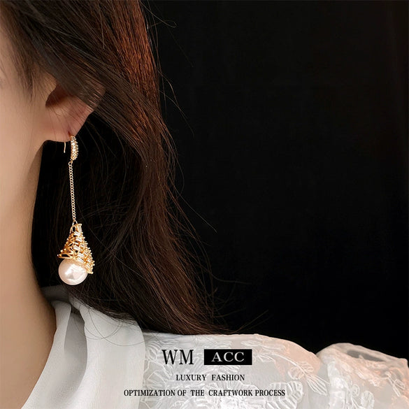Wholesale Geometric Zircon Pearl Gold Electroplated Women's Ear Hook Earrings