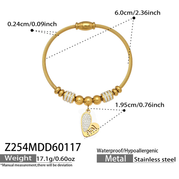 Wholesale Geometric Zircon Pendant Bracelet Set Stainless Steel Gold Plated