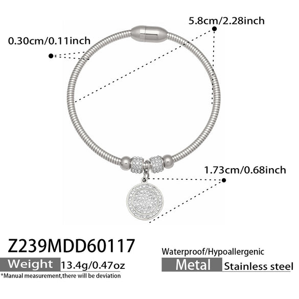 Wholesale Geometric Zircon Pendant Bracelet Set Stainless Steel Gold Plated