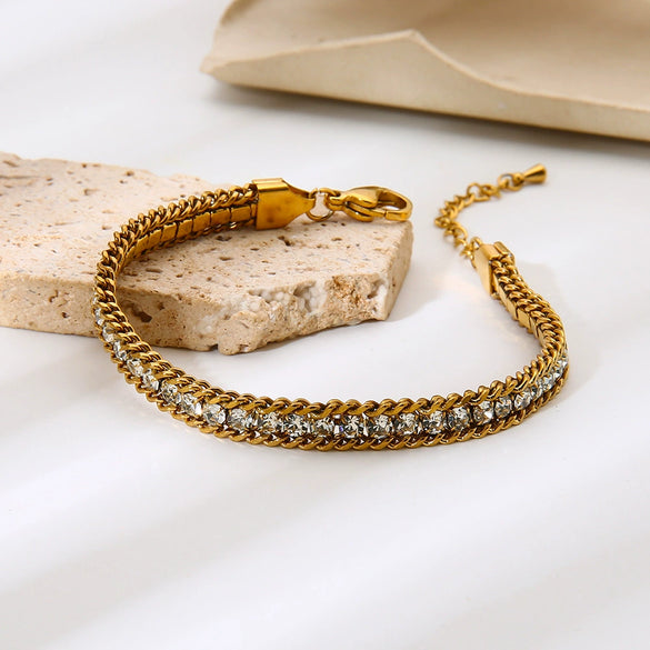 Wholesale Geometric Zircon Stainless Steel 18K Gold Plated Bracelet For Women