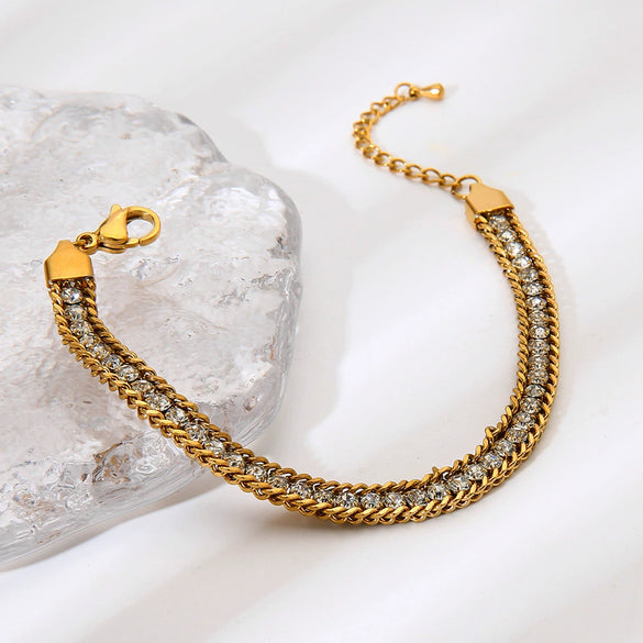 Wholesale Geometric Zircon Stainless Steel 18K Gold Plated Bracelet For Women