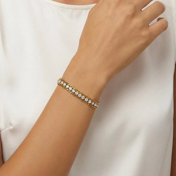 Wholesale Geometric Zircon Stainless Steel 18K Gold Plated Bracelet For Women