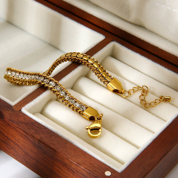 Wholesale Geometric Zircon Stainless Steel 18K Gold Plated Bracelet For Women