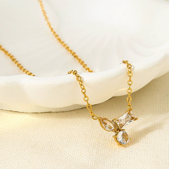 Wholesale Geometric Zircon Stainless Steel 18K Gold Plated Necklace For Women