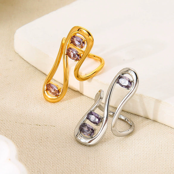 Wholesale Geometric Zircon Stainless Steel 18K Gold Plated Ring For Women
