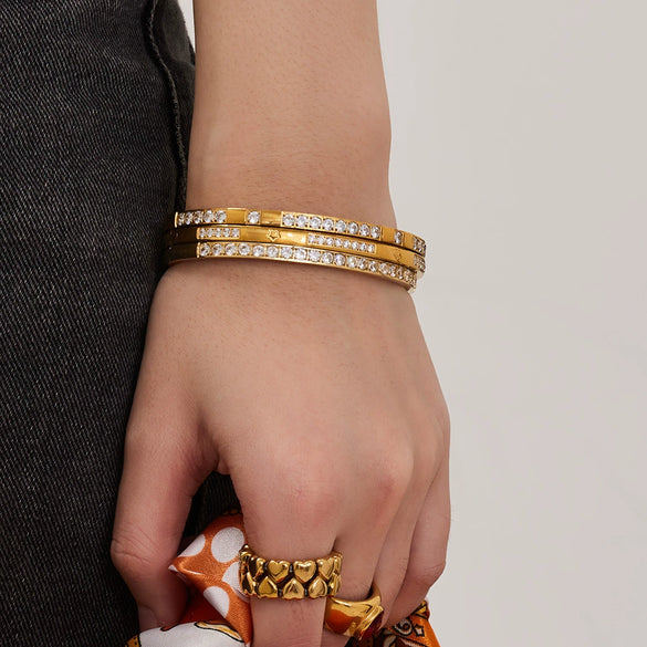 Wholesale Geometric Zircon Stainless Steel 18K Goldplated Women's Bracelet Set