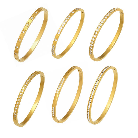 Wholesale Geometric Zircon Stainless Steel 18K Goldplated Women's Bracelet Set