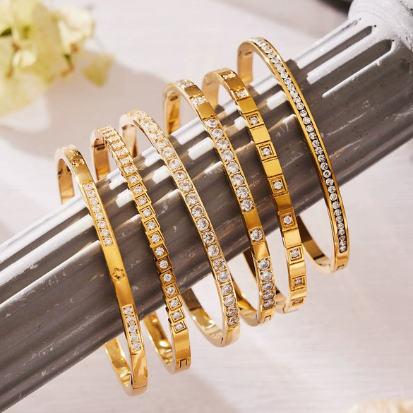 Wholesale Geometric Zircon Stainless Steel 18K Goldplated Women's Bracelet Set