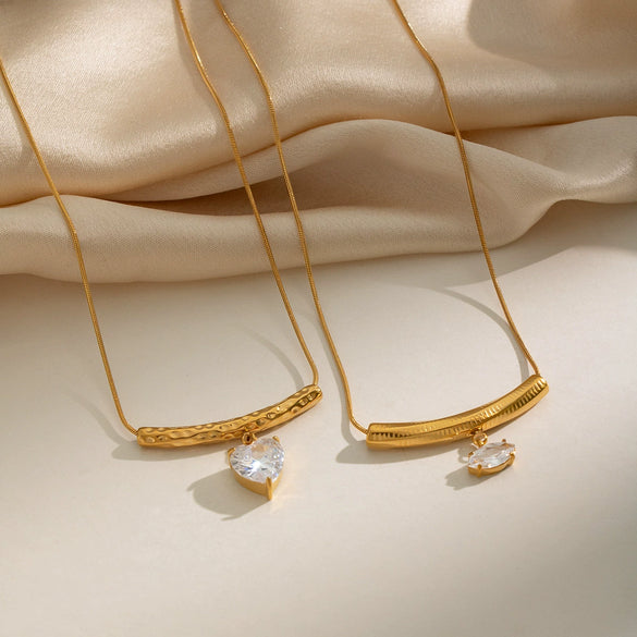 Wholesale Geometric Zircon Tbar Pendant Necklace Stainless Steel 18K Gold Plated For Women