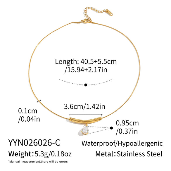 Wholesale Geometric Zircon Tbar Pendant Necklace Stainless Steel 18K Gold Plated For Women