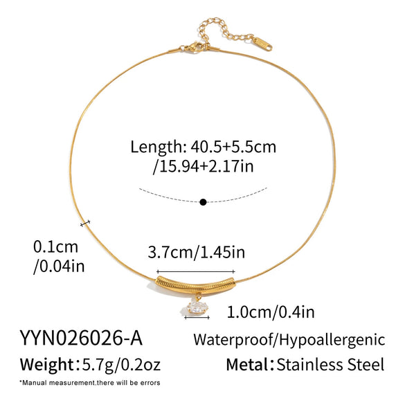 Wholesale Geometric Zircon Tbar Pendant Necklace Stainless Steel 18K Gold Plated For Women