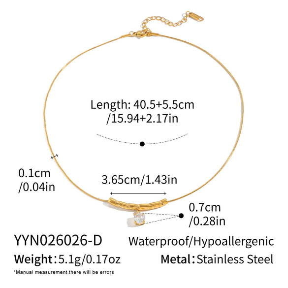 Wholesale Geometric Zircon Tbar Pendant Necklace Stainless Steel 18K Gold Plated For Women