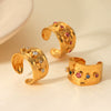 Wholesale Geometric Zirconia Inlaid Stainless Steel Open Ring 18K Gold Plated For Women