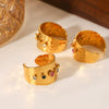 Wholesale Geometric Zirconia Inlaid Stainless Steel Open Ring 18K Gold Plated For Women