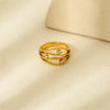 Wholesale Geometric Zirconinlaid Hollow Stainless Steel 18K Goldplated Ring For Women