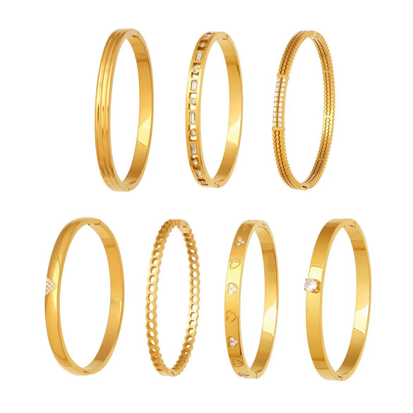 Wholesale Geometric Zirconinlaid Stainless Steel 18K Gold Plated Bracelet Set Accessories