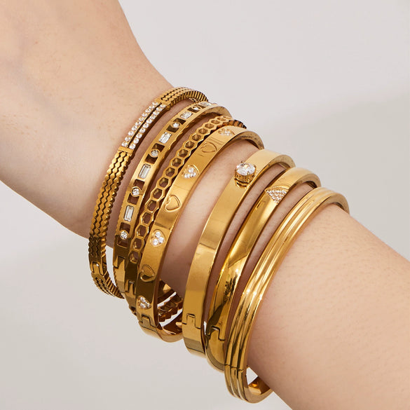 Wholesale Geometric Zirconinlaid Stainless Steel 18K Gold Plated Bracelet Set Accessories