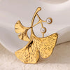Wholesale Ginkgo Leaf Brooch Stainless Steel Imitation Pearls Light Luxury Exquisite Clothing Accessory