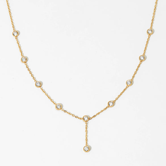 Wholesale Girl Jewelry Zircon Pendant Necklace Stainless Steel Geometric Style Electroplated