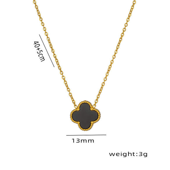 Wholesale Girls' Geometric Doublesided Fourleaf Clover Titanium Steel 18K Gold Plated Ochain Pendant Necklace Light Luxury Style