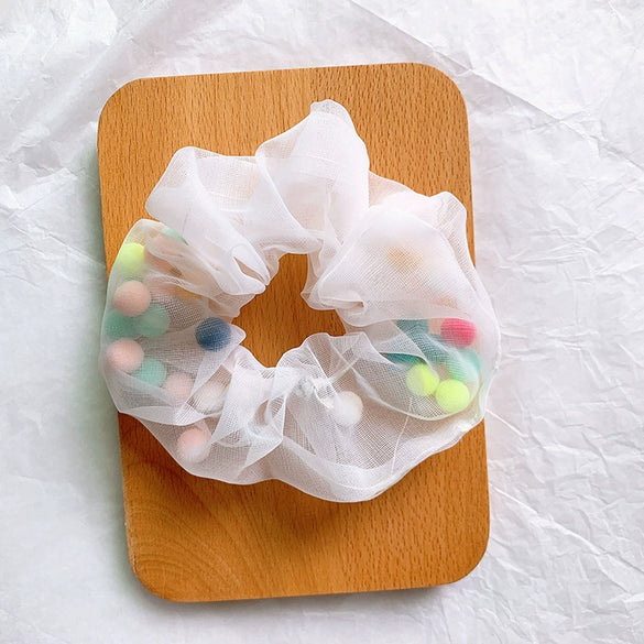 Wholesale Girl's Handmade Yarn Wool Ball Mesh Large Bowel Ring Colored Ball Hair Tie Hair Ring Ball Hair Rope Headwear