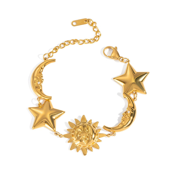 Wholesale Girls Light Luxury High End Waterproof Environmentally Friendly Stainless Steel Hand Jewelry Bracelet With Sun Moon Star Geometric Pattern And Electroplating